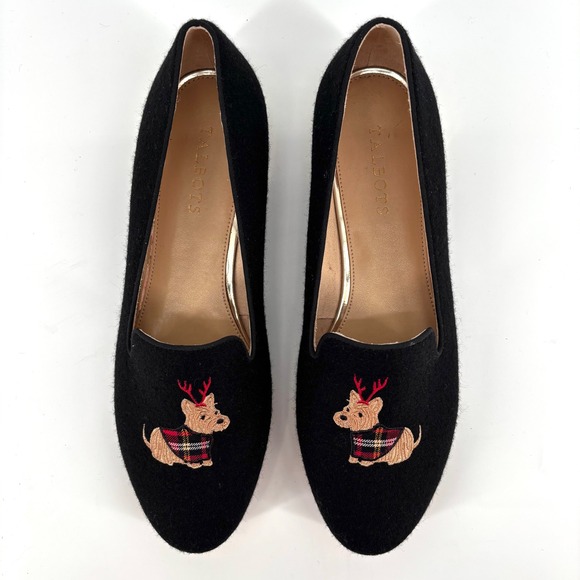 Talbots Ryan Embroidered Dog Loafers Sz 10.5 Wool Blend Scottie Antlers Holiday - Picture 4 of 9